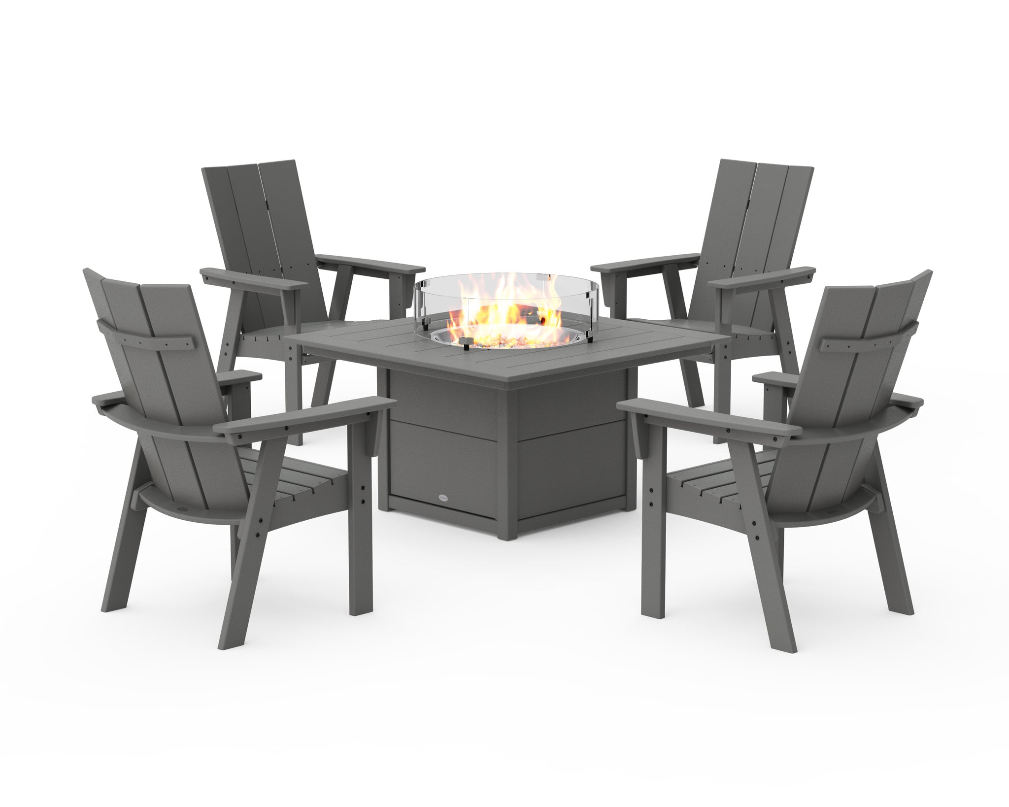 Modern 4-Piece Curveback Upright Adirondack Conversation Set with Fire Pit Table