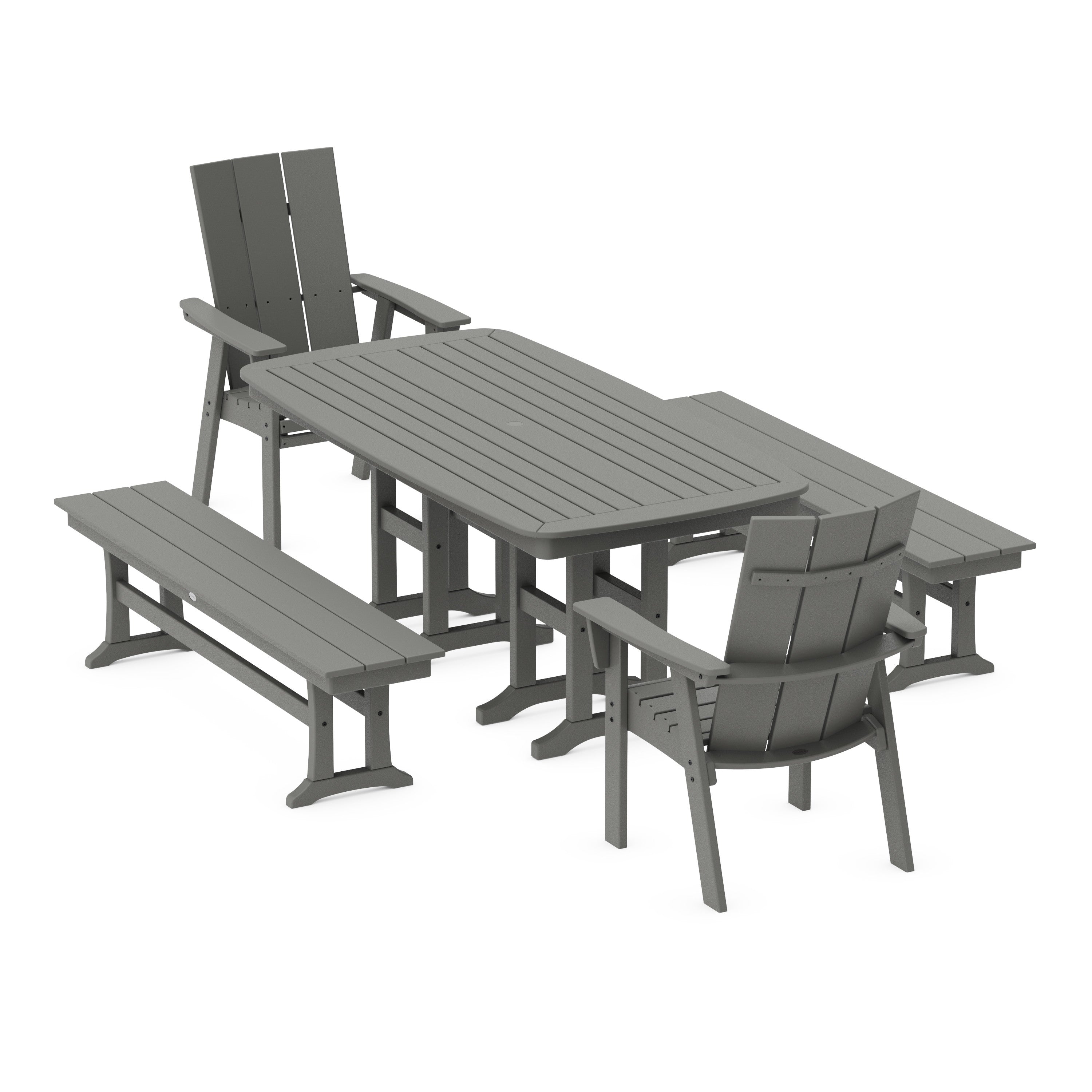 Modern Curveback Adirondack 5-Piece Dining Set with Benches