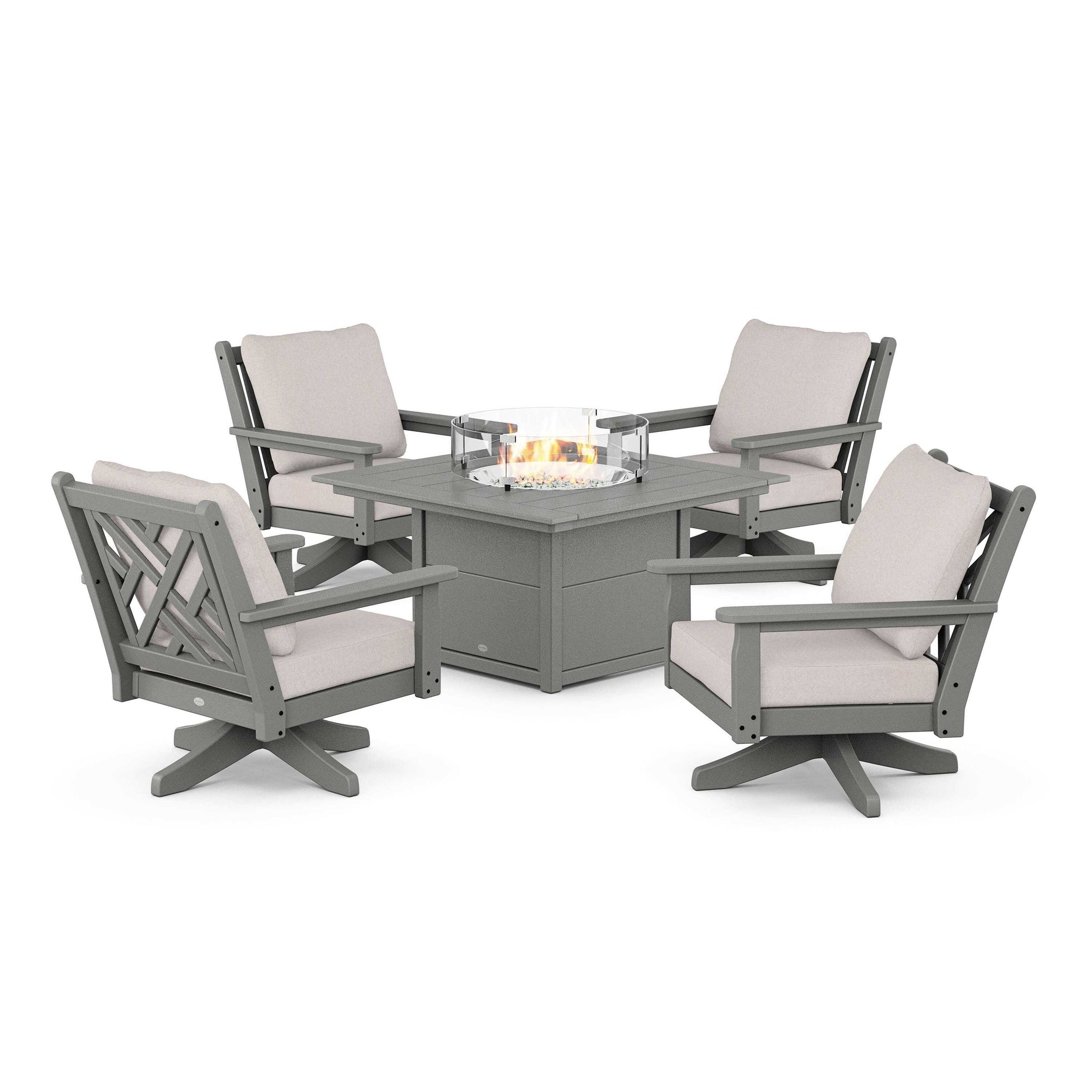 Chippendale 5-Piece Deep Seating Swivel Conversation Set with Fire Pit Table
