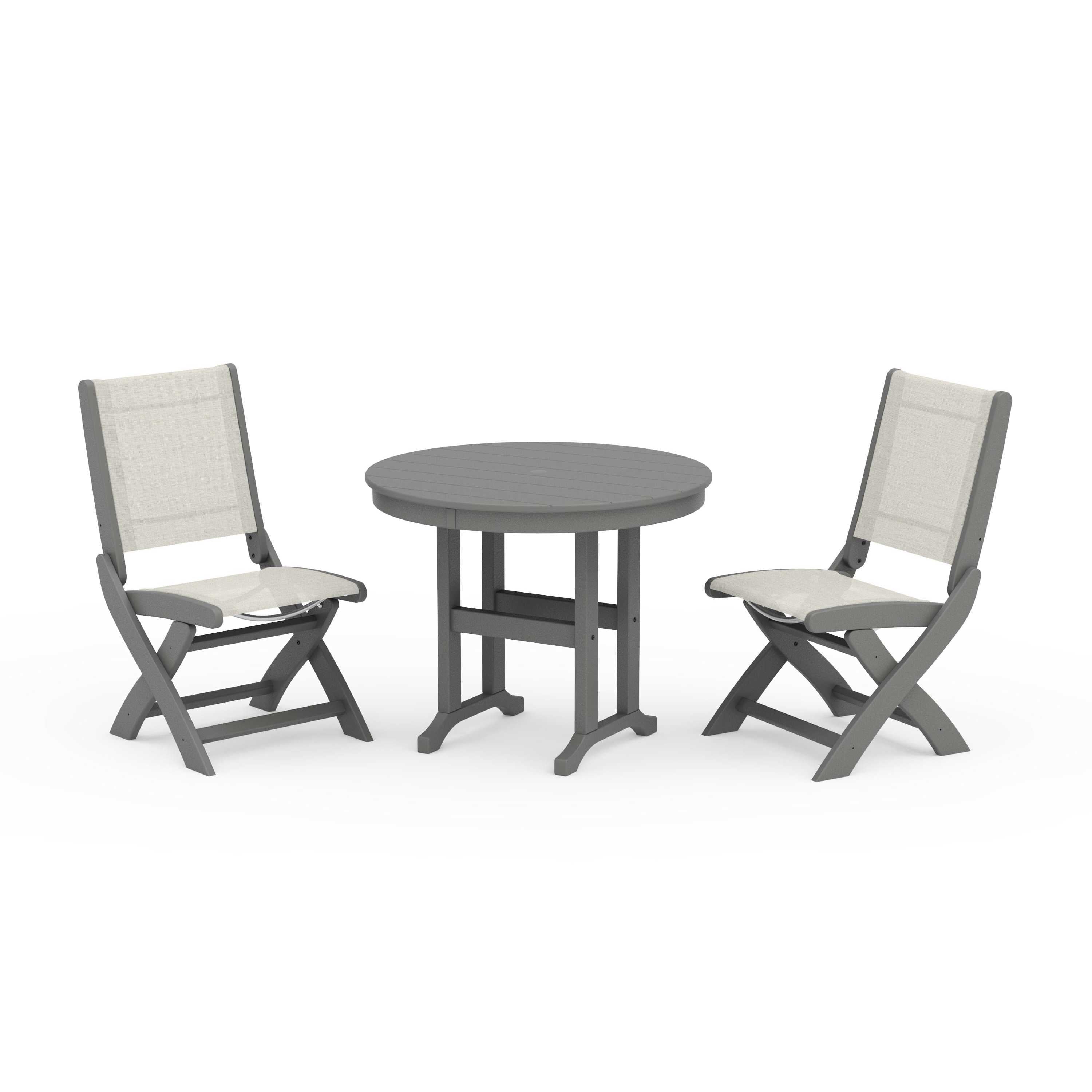 Coastal Folding Side Chair 3-Piece Round Dining Set