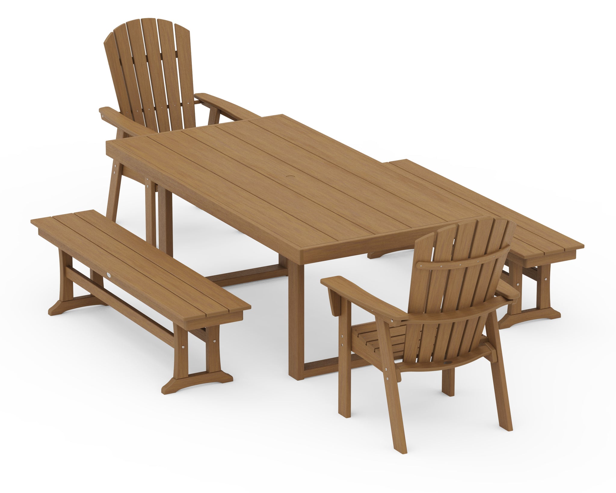 Nautical Curveback Adirondack 5-Piece Dining Set with Benches