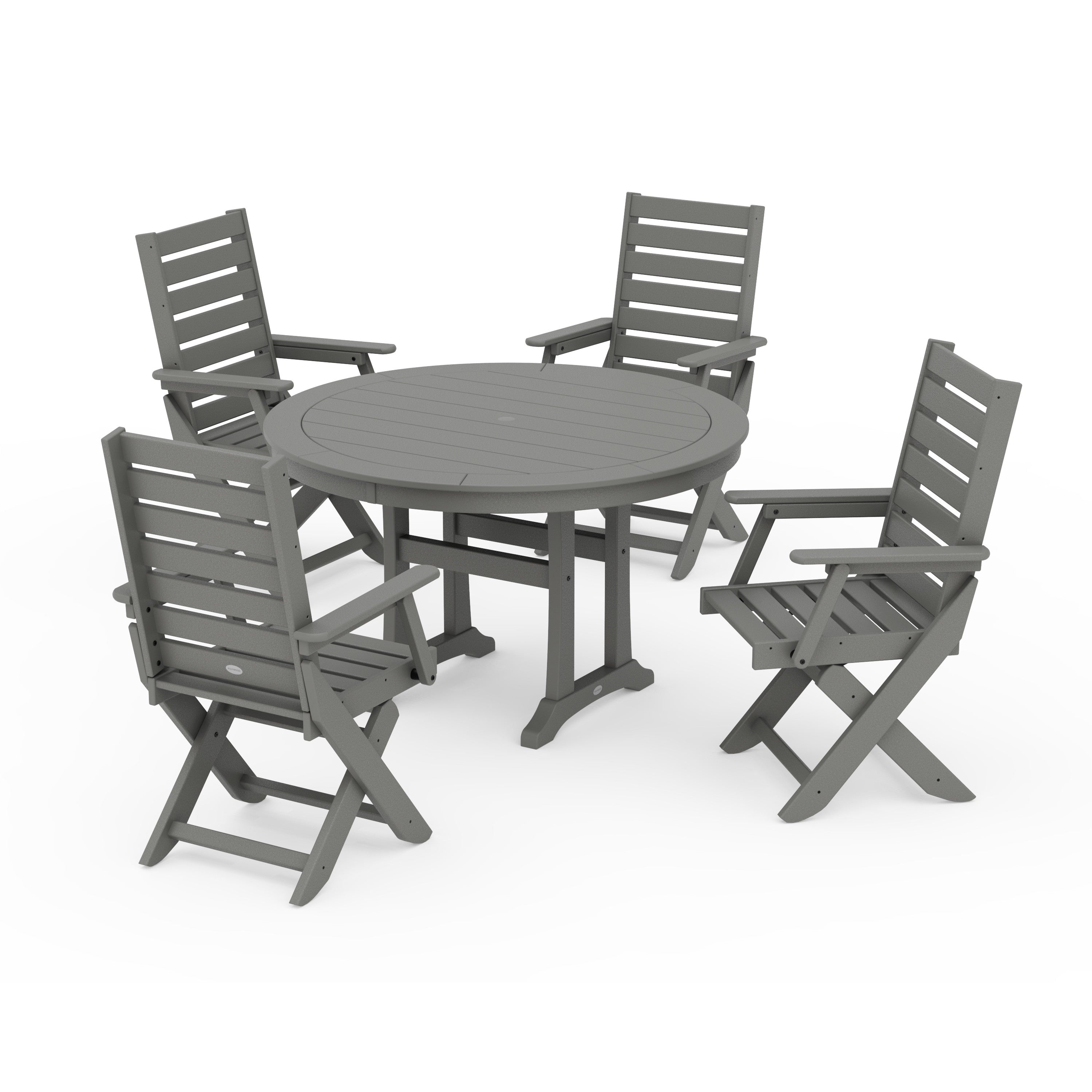 Captain Folding Chair 5-Piece Round Dining Set with Trestle Legs