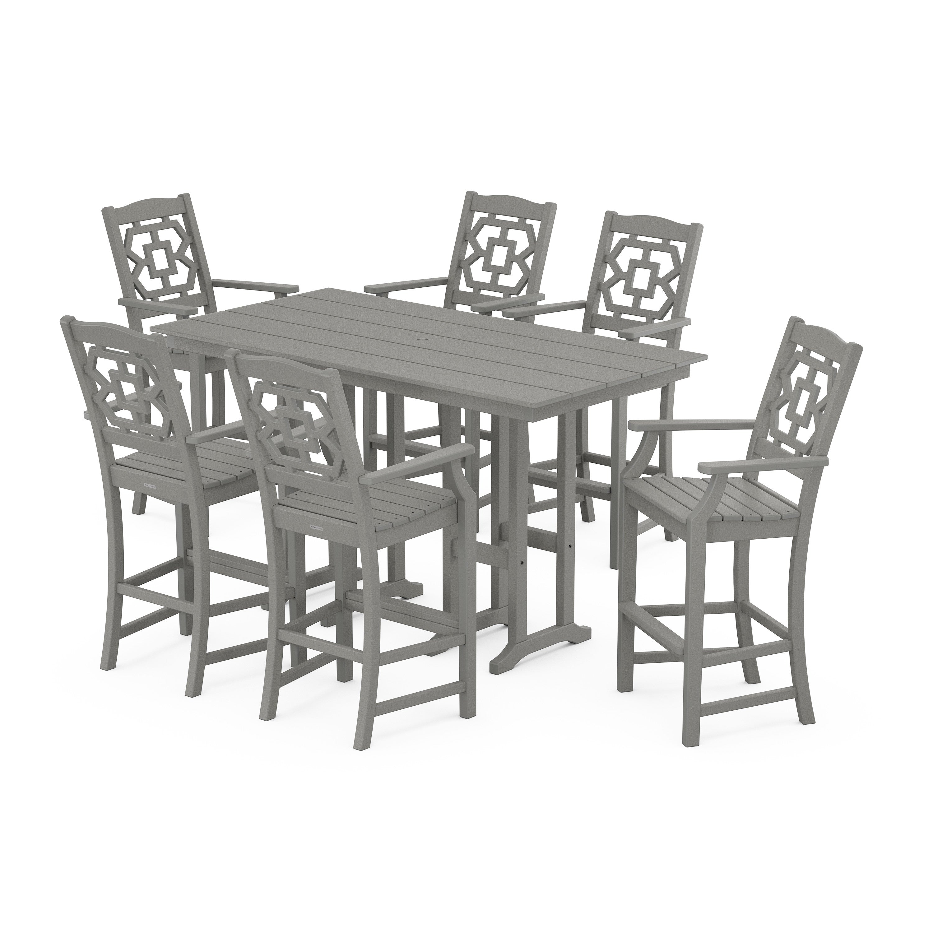 Chinoiserie Arm Chair 7-Piece Farmhouse Bar Set