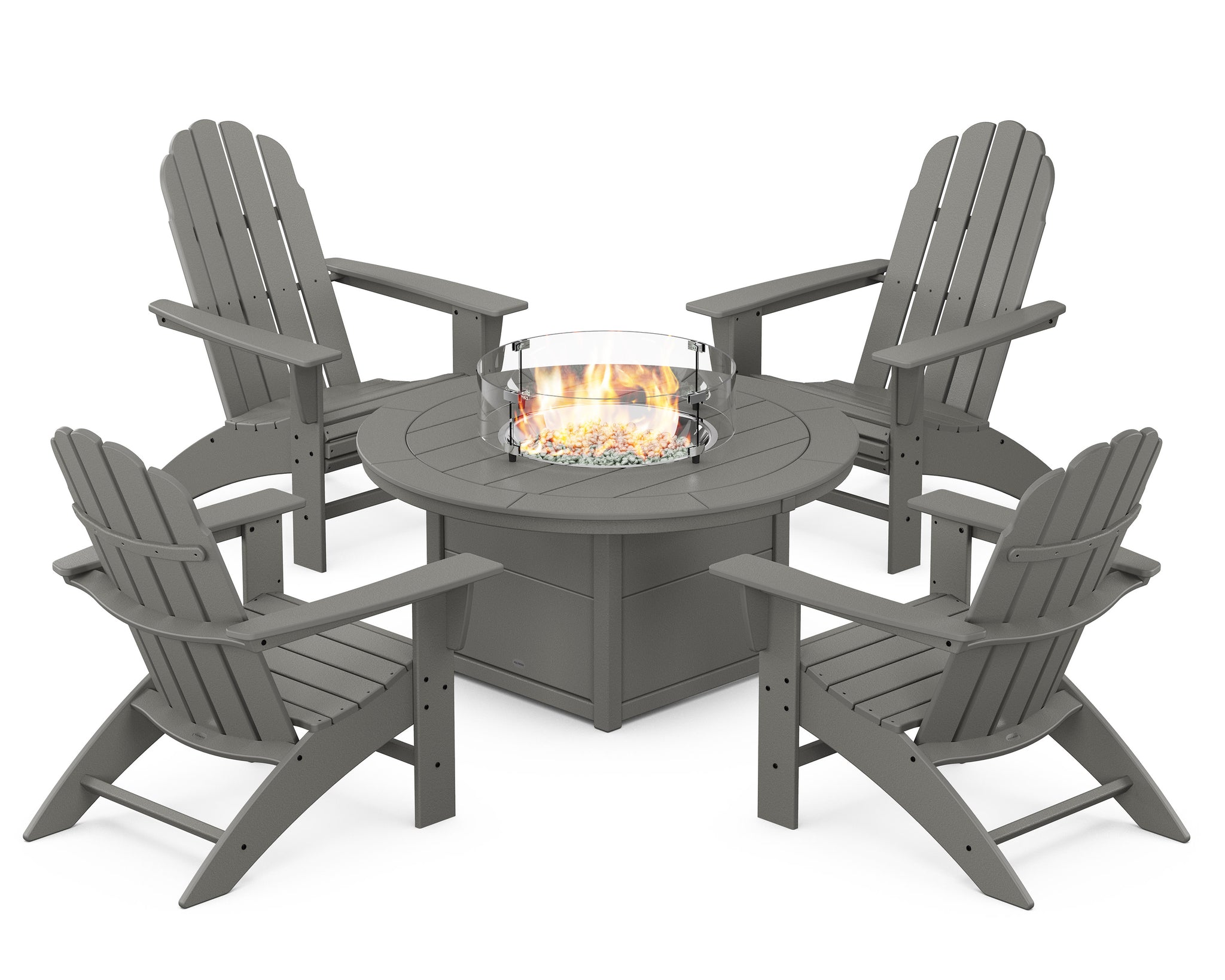 Vineyard Curveback Adirondack 5-Piece Conversation Set with Fire Pit Table