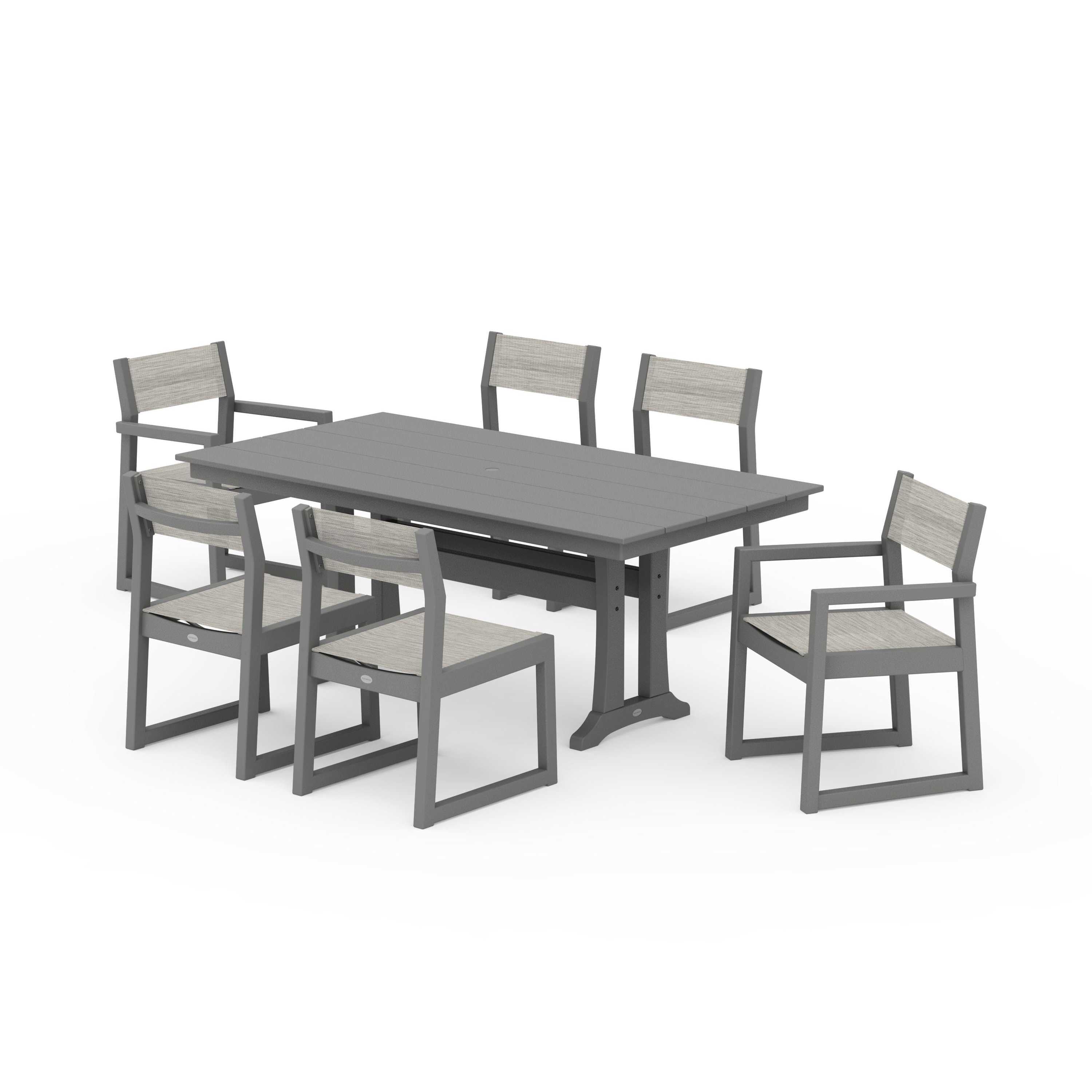 EDGE Sling 7-Piece Farmhouse Trestle Dining Set