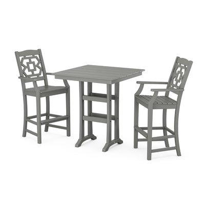 Chinoiserie 3-Piece Farmhouse Bar Set with Trestle Legs