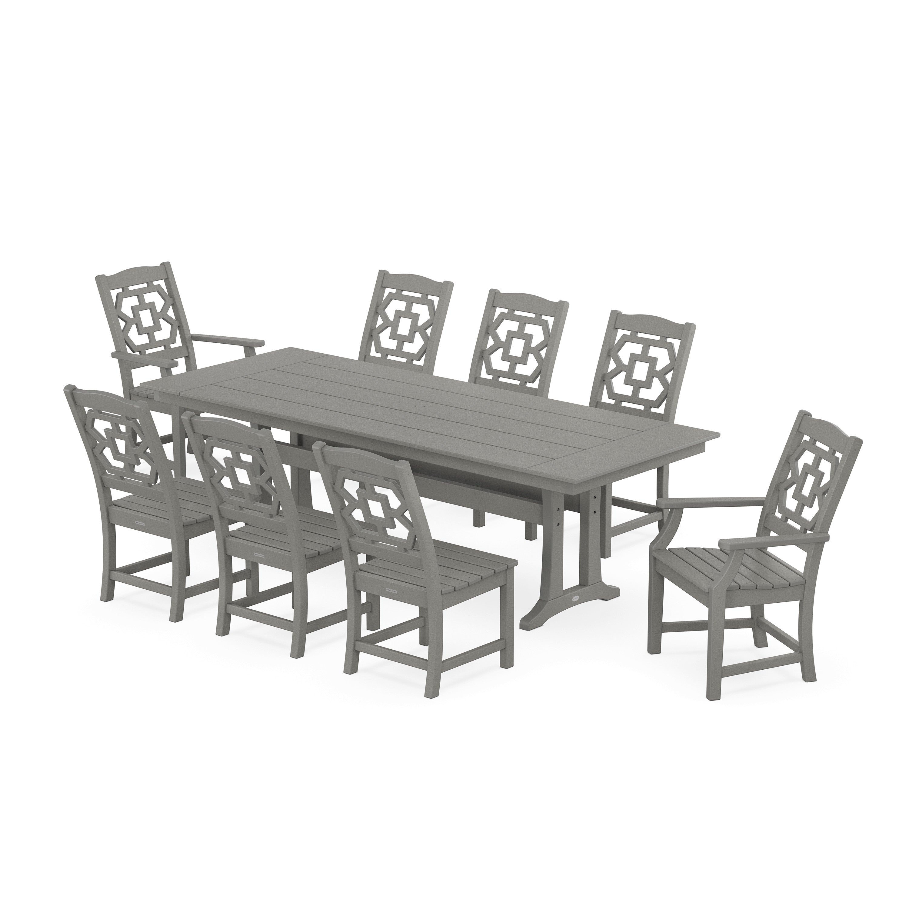 Chinoiserie 9-Piece Farmhouse Dining Set with Trestle Legs