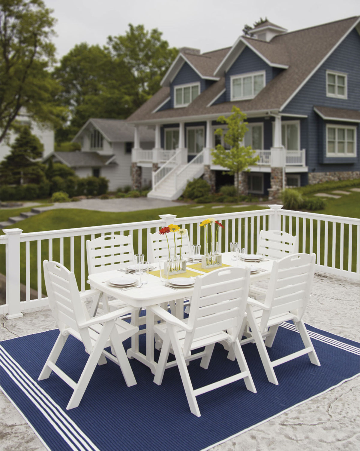 Nautical Folding Highback Chair 7-Piece Dining Set