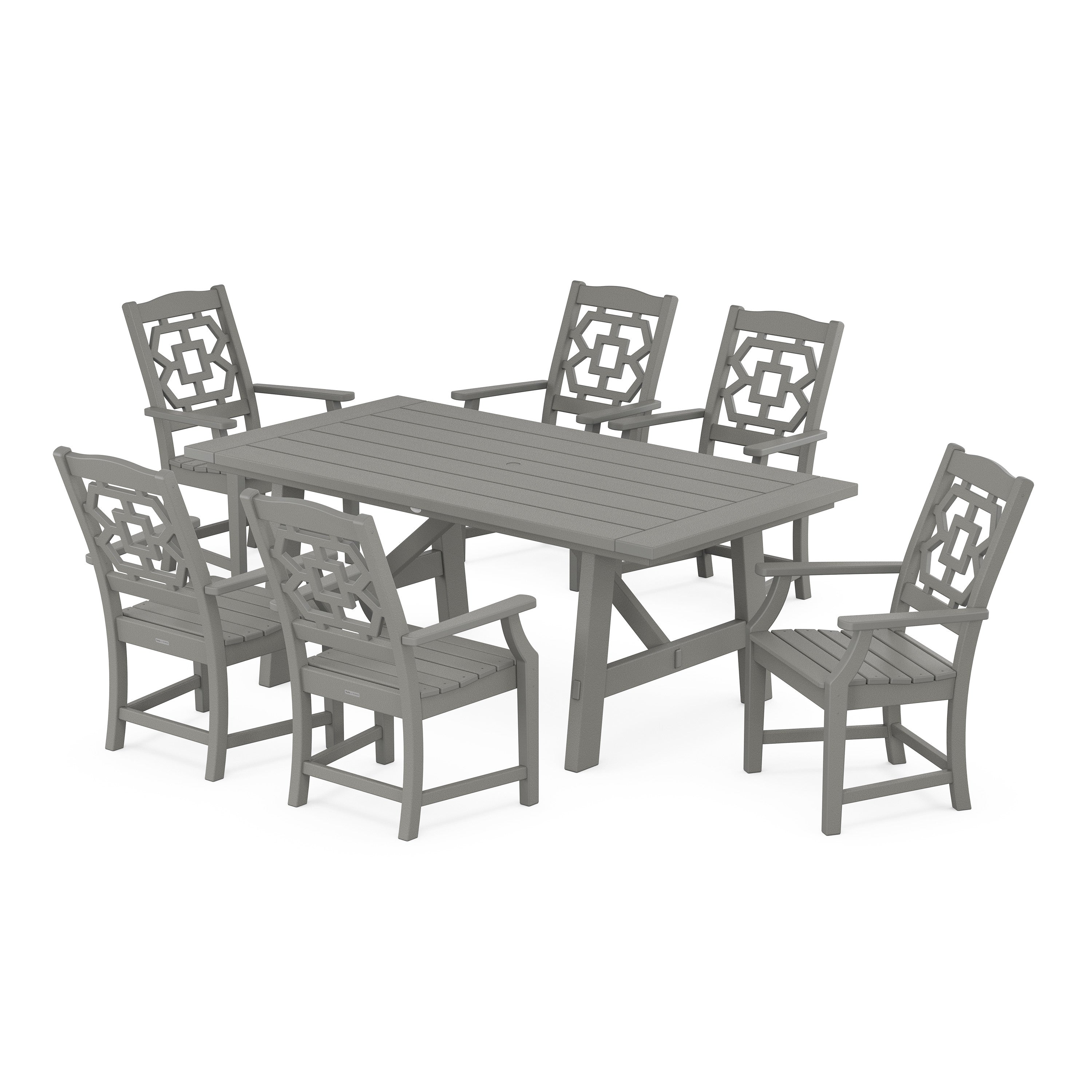 Chinoiserie Arm Chair 7-Piece Rustic Farmhouse Dining Set