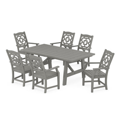 Chinoiserie Arm Chair 7-Piece Rustic Farmhouse Dining Set