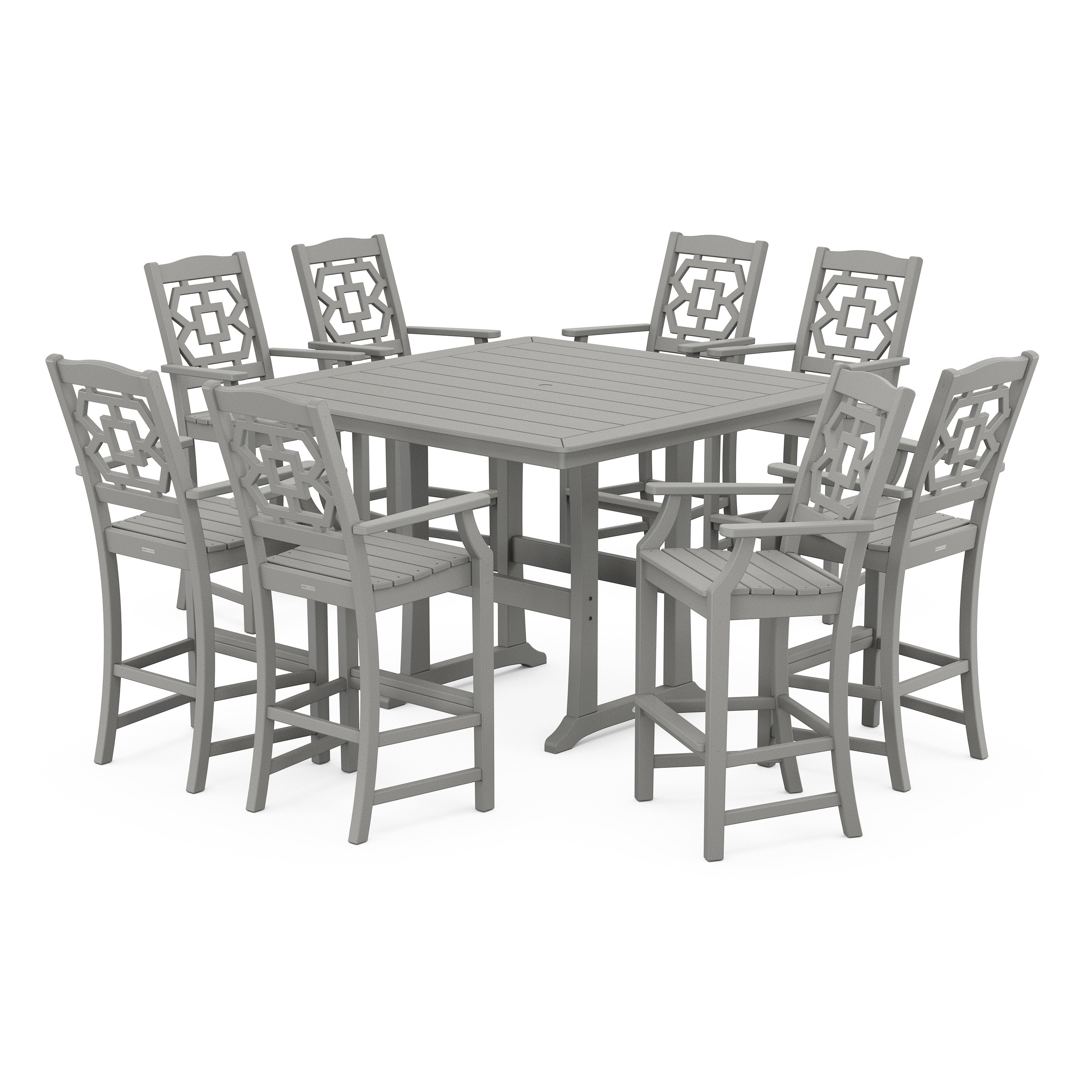 Chinoiserie 9-Piece Square Bar Set with Trestle Legs