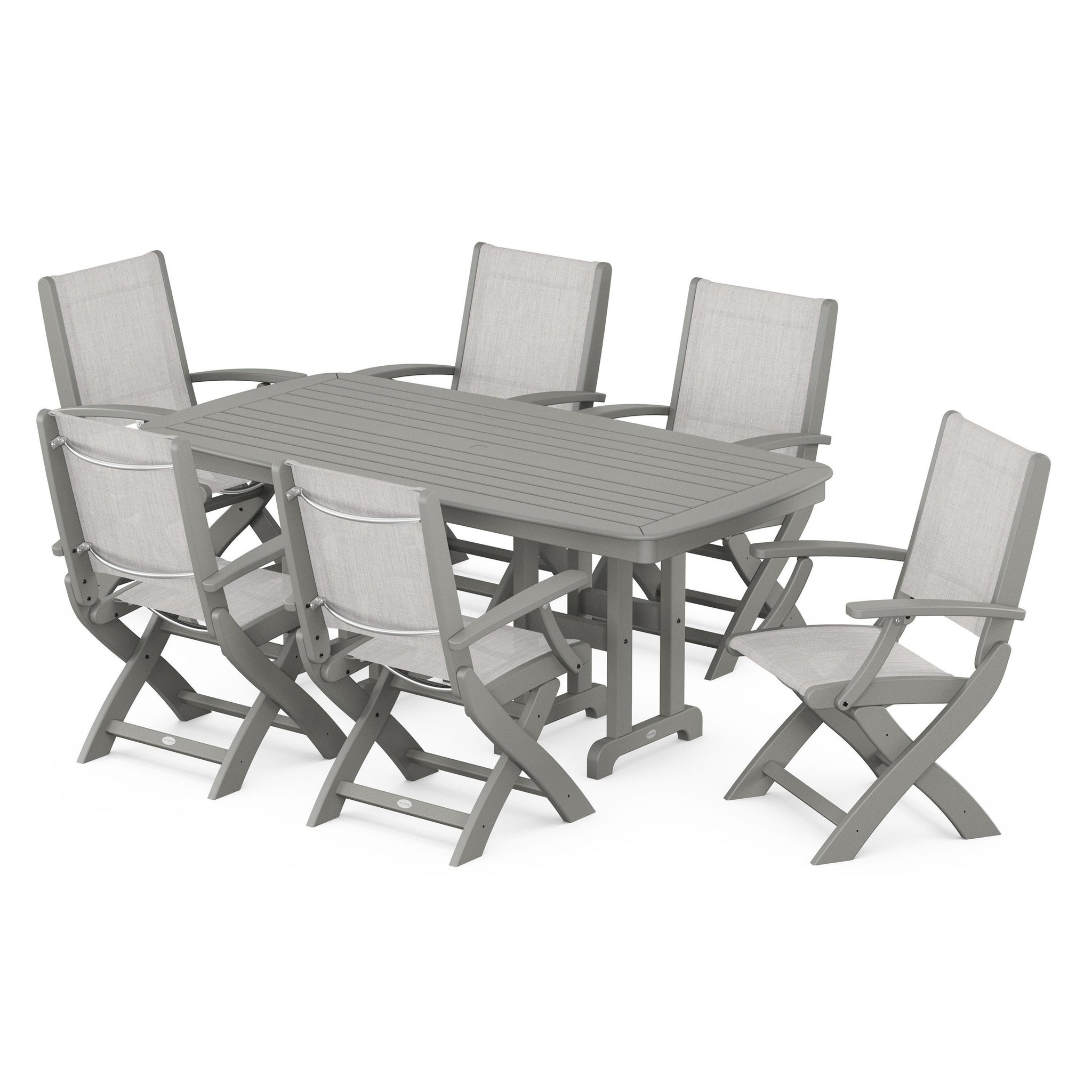Coastal Folding Arm Chair 7-Piece Dining Set