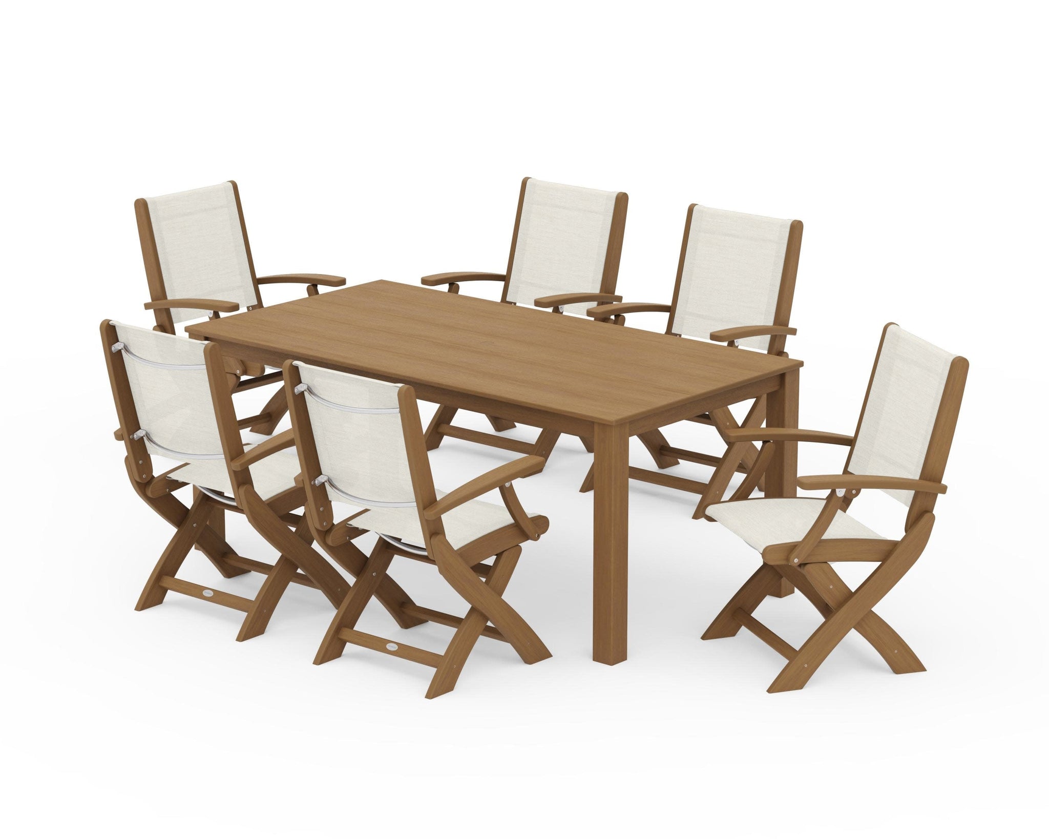 Coastal Folding Chair 7-Piece Parsons Dining Set