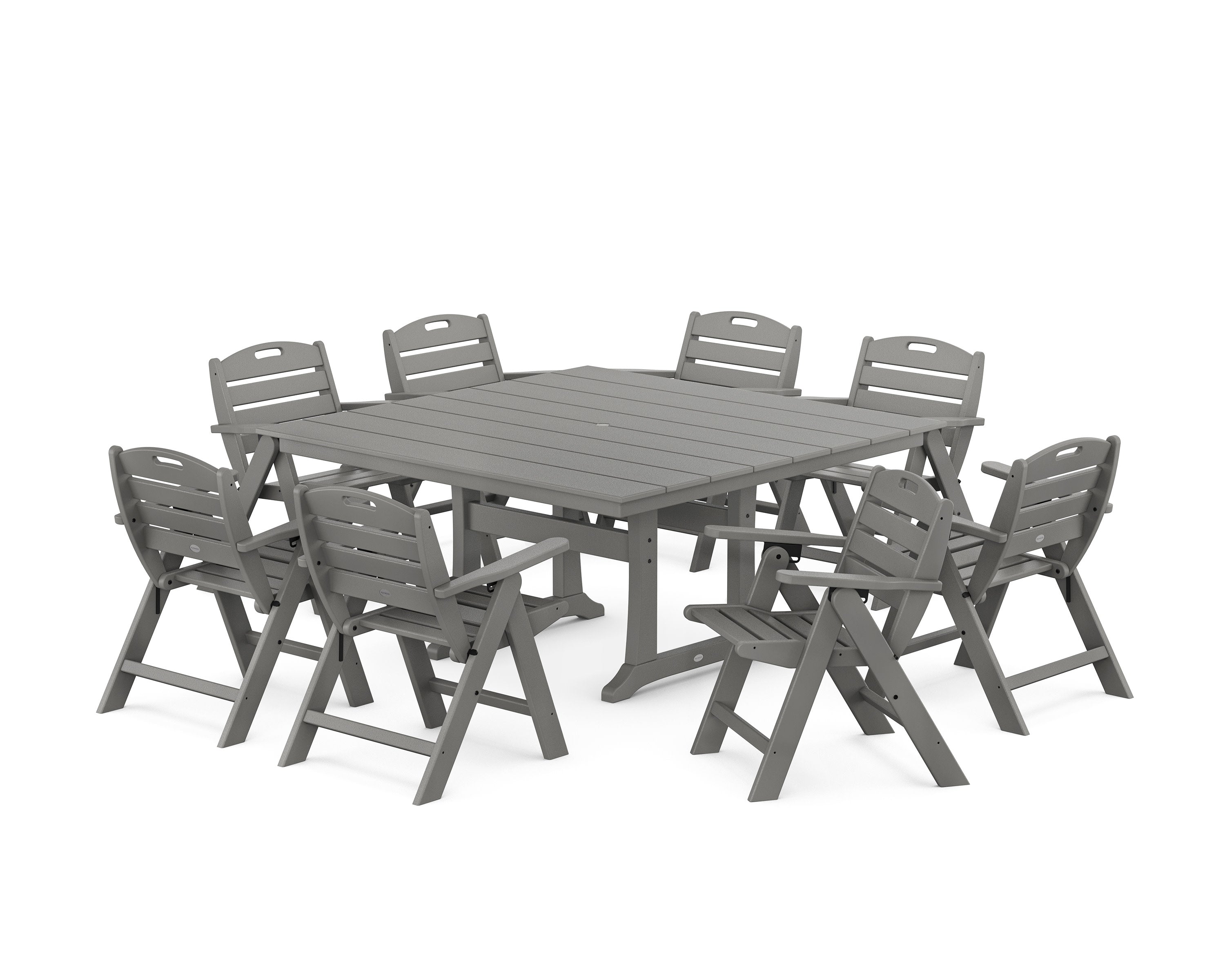 Nautical Lowback 9-Piece Square Farmhouse Dining Set with Trestle Legs
