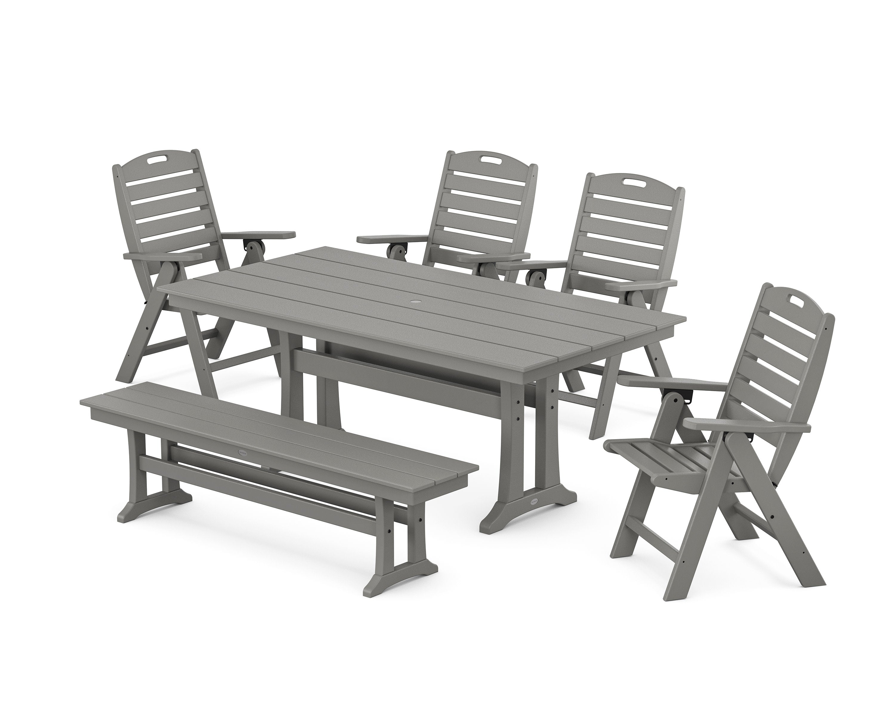 Nautical Highback 6-Piece Farmhouse Dining Set with Trestle Legs and Bench