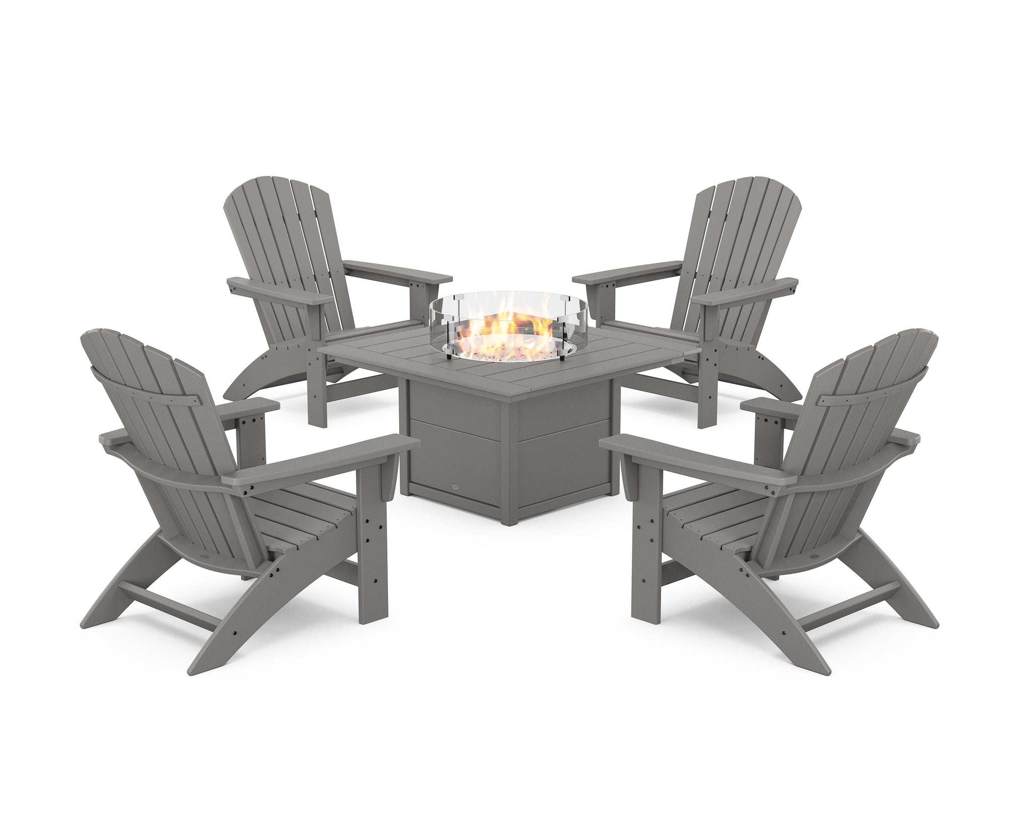 5-Piece Nautical Grand Adirondack Conversation Set with Fire Pit Table