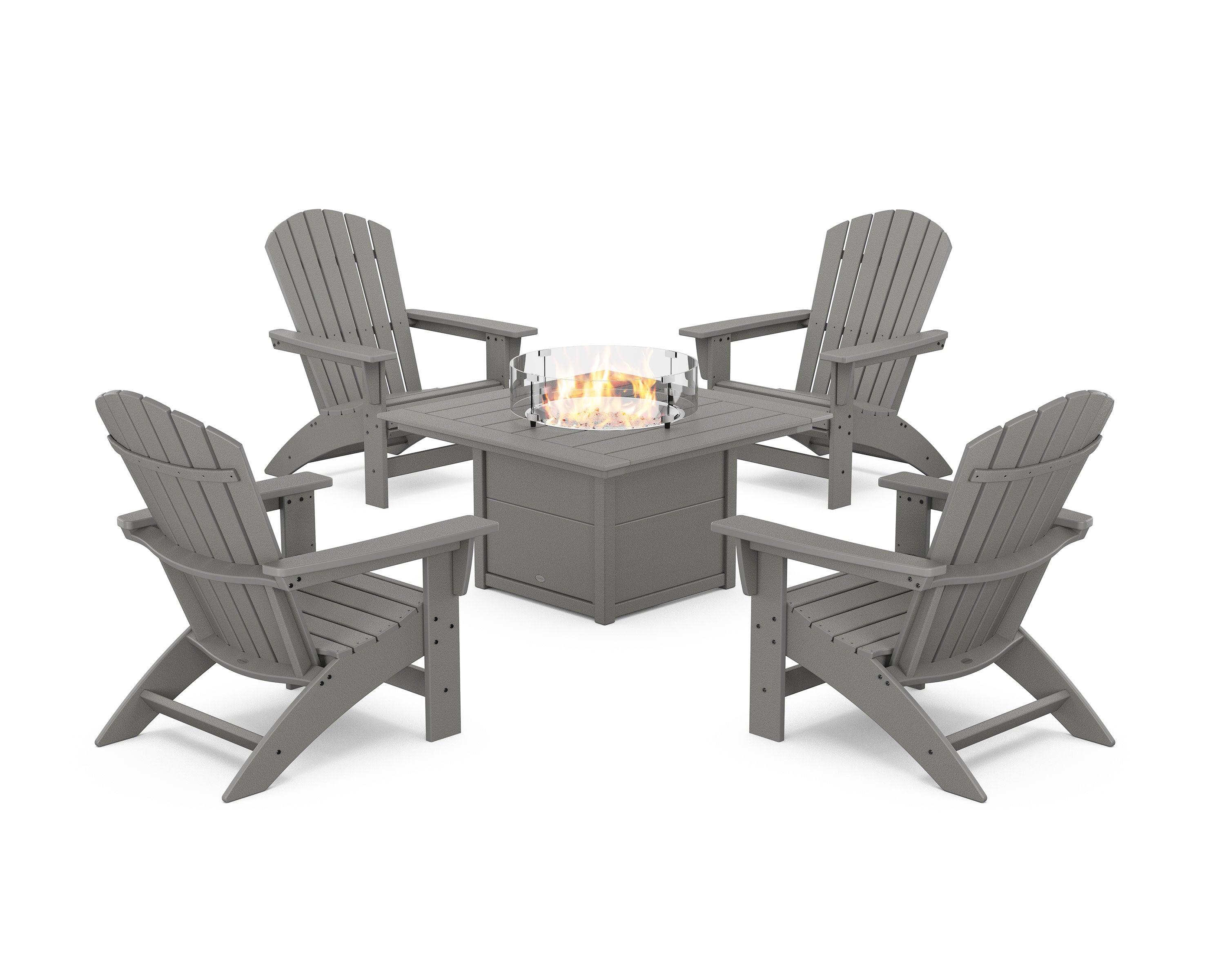 5-Piece Nautical Grand Adirondack Conversation Set with Fire Pit Table