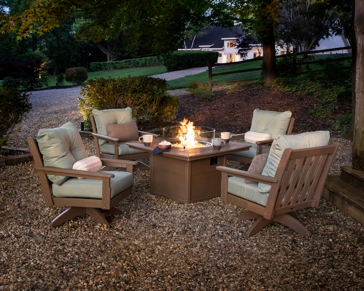 Vineyard 5-Piece Deep Seating Swivel Conversation Set with Fire Pit Table
