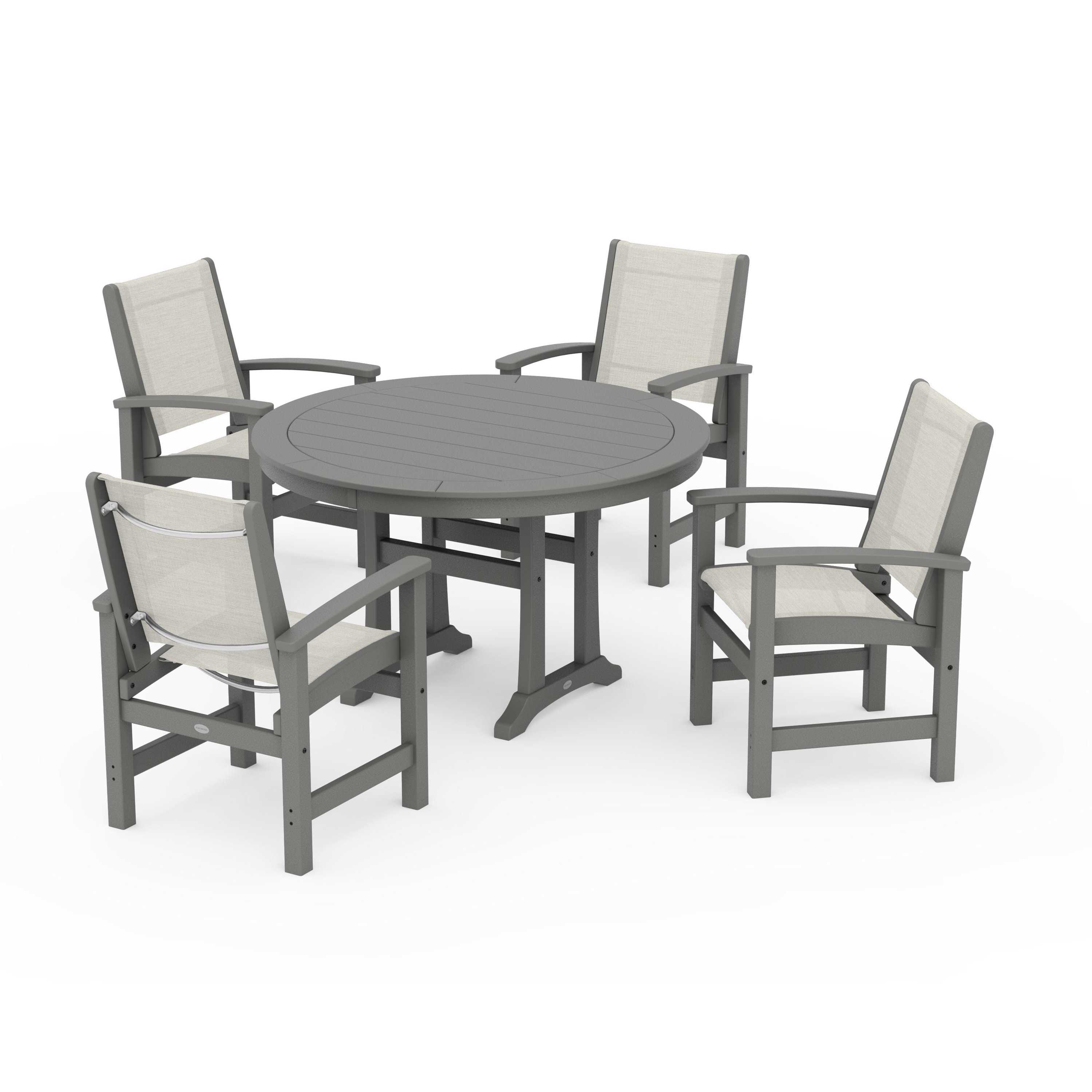 Coastal 5-Piece Round Dining Set with Trestle Legs