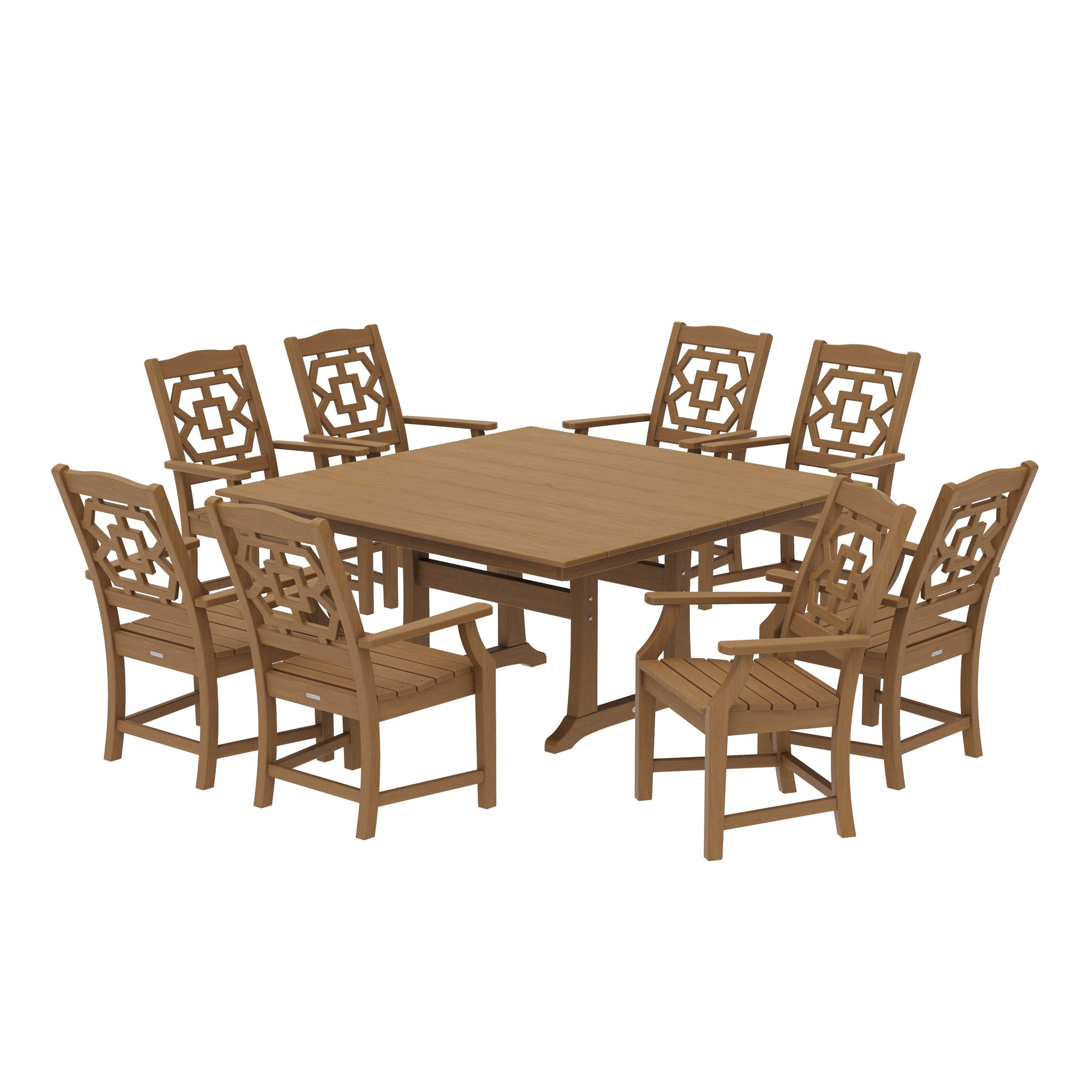 Chinoiserie 9-Piece Square Farmhouse Dining Set with Trestle Legs