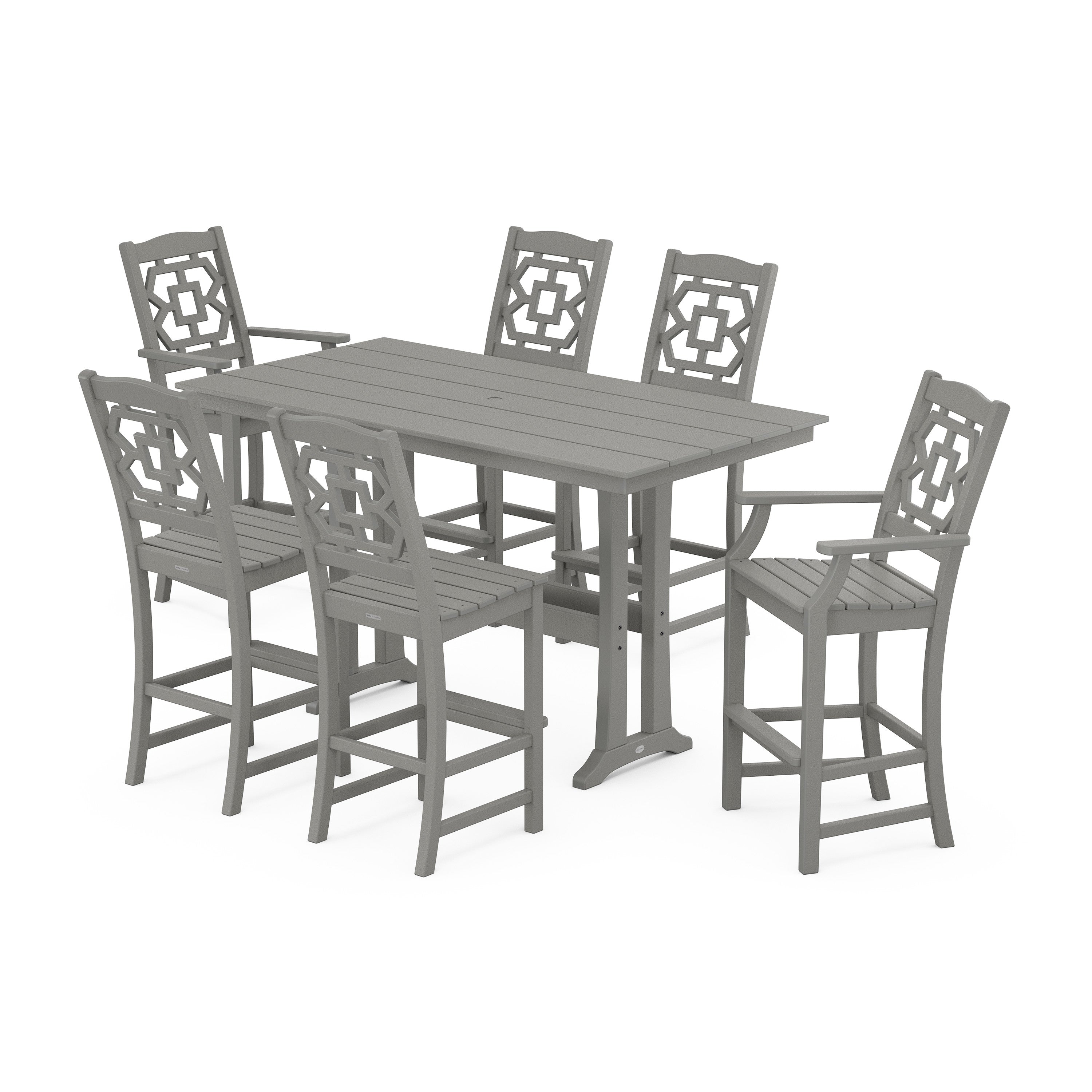 Chinoiserie 7-Piece Farmhouse Bar Set with Trestle Legs