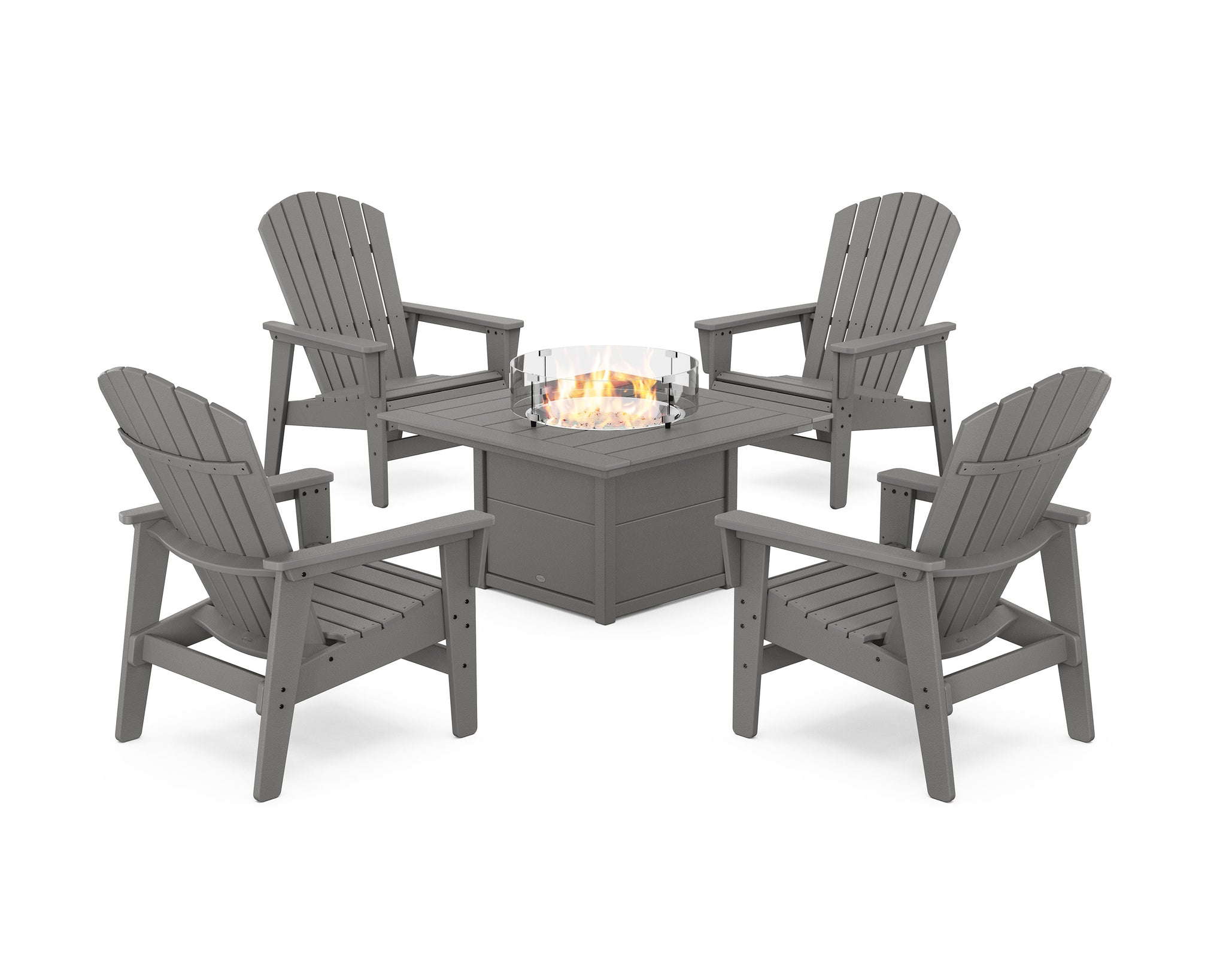 5-Piece Nautical Grand Upright Adirondack Conversation Set with Fire Pit Table