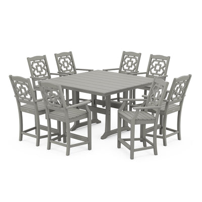 Chinoiserie 9-Piece Square Farmhouse Counter Set with Trestle Legs