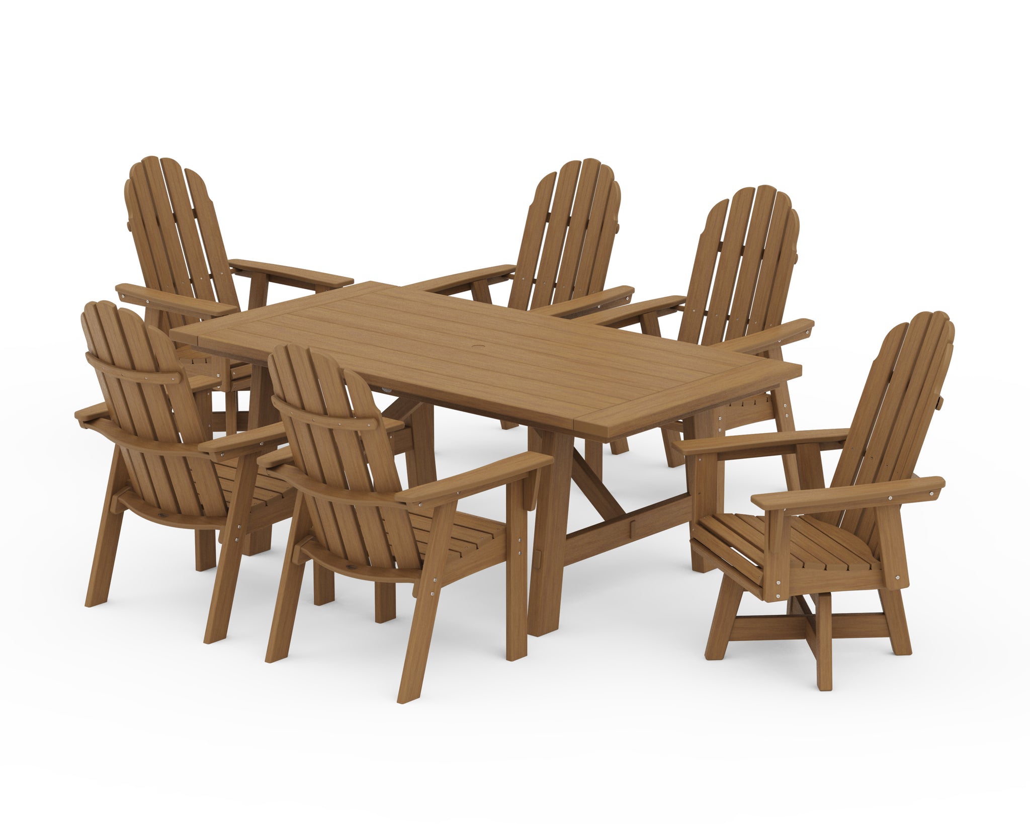 Vineyard Curveback Adirondack Swivel Chair 7-Piece Rustic Farmhouse Dining Set