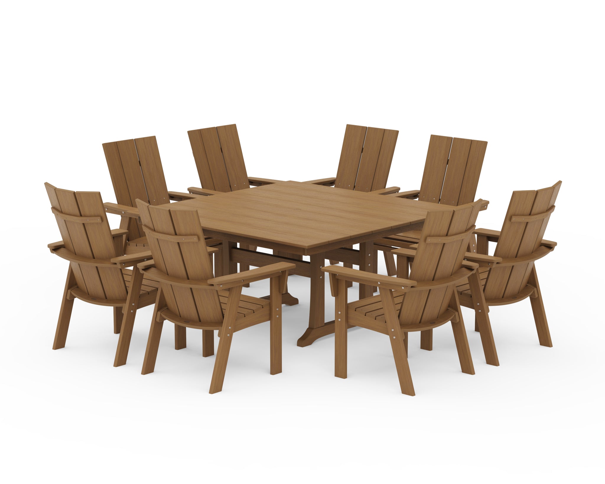 Modern Curveback Adirondack 9-Piece Farmhouse Trestle Dining Set