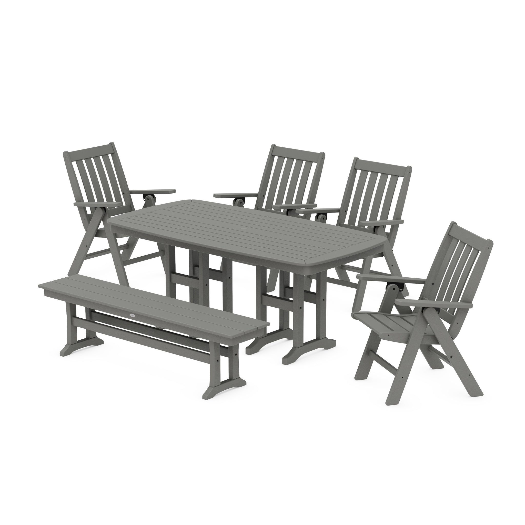 Vineyard Folding Chair 6-Piece Dining Set with Bench
