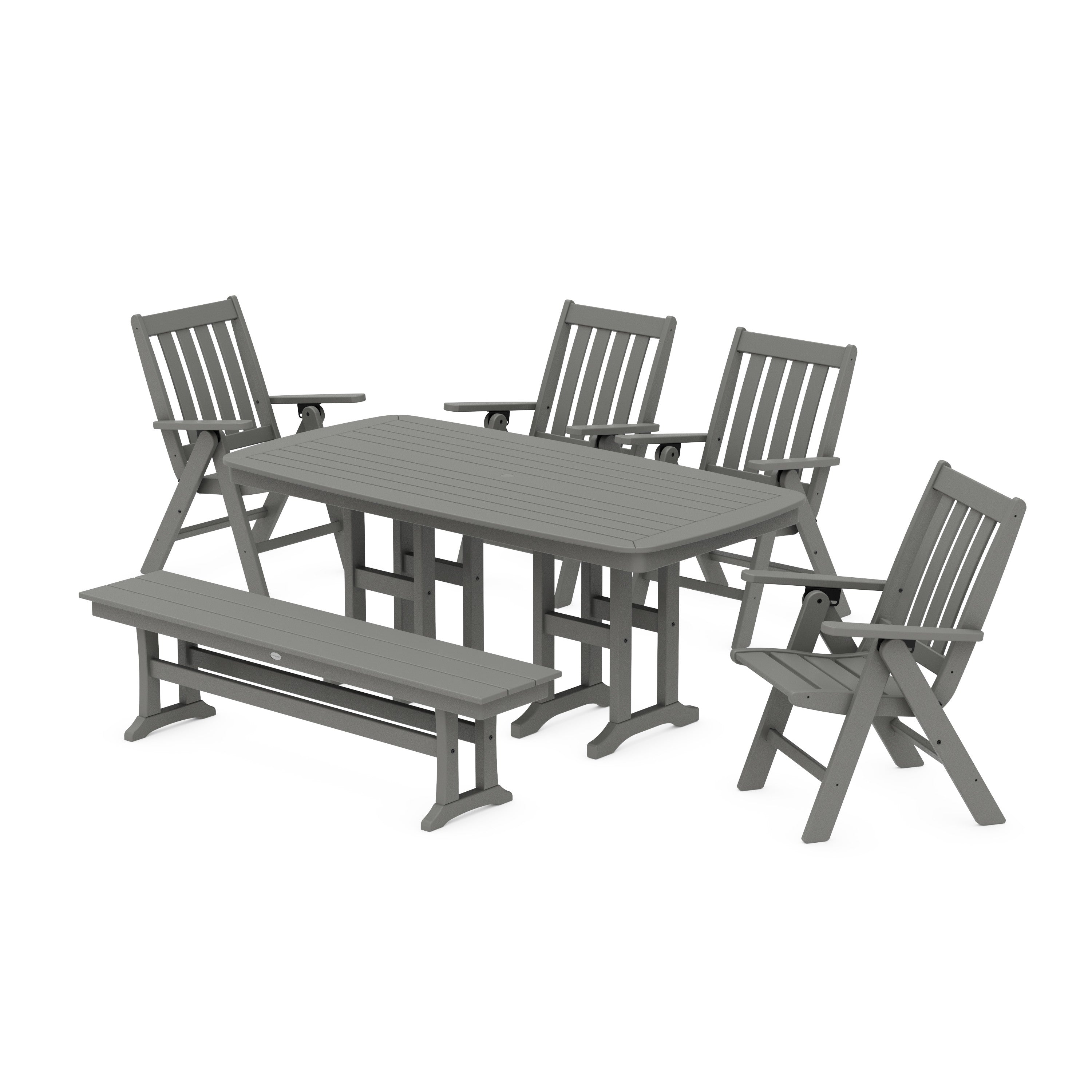 Vineyard Folding Chair 6-Piece Dining Set with Bench
