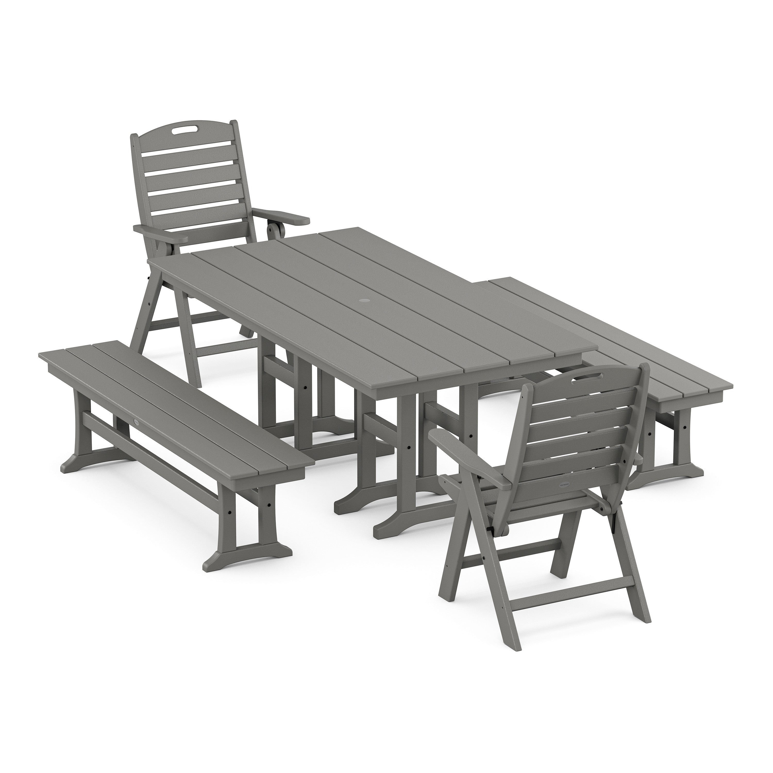 Nautical Highback 5-Piece Farmhouse Dining Set with Benches