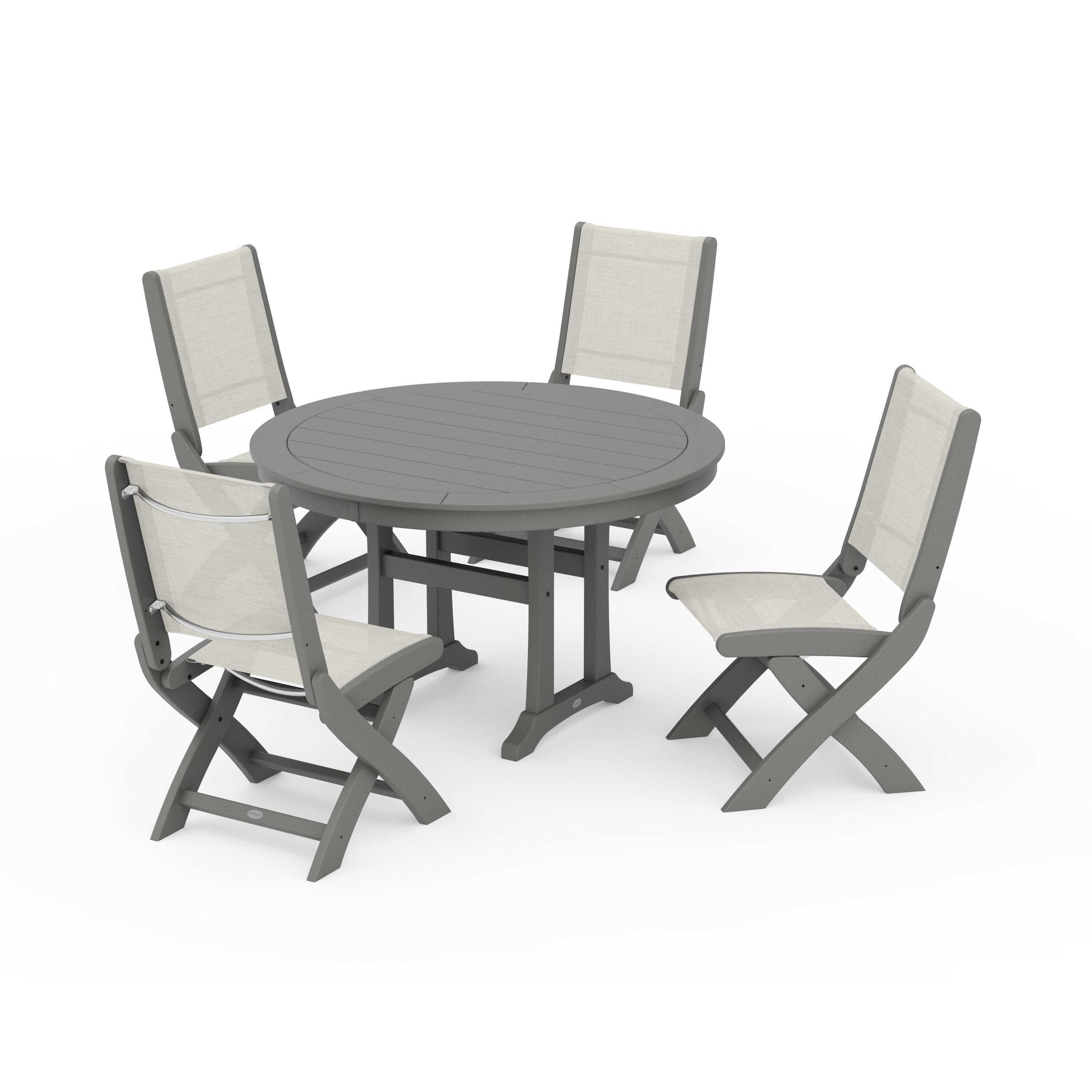 Coastal Folding Side Chair 5-Piece Round Dining Set With Trestle Legs
