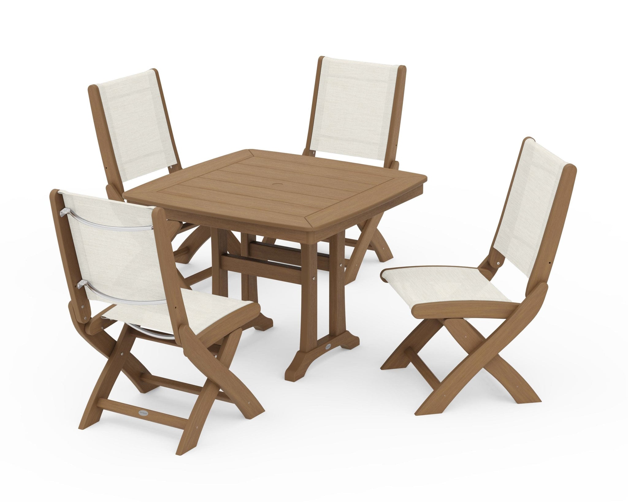 Coastal Folding Side Chair 5-Piece Dining Set with Trestle Legs
