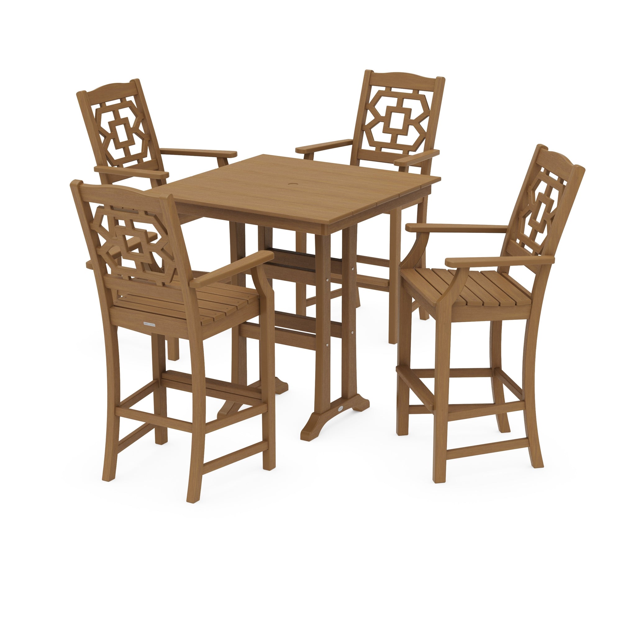 Chinoiserie 5-Piece Farmhouse Bar Set with Trestle Legs