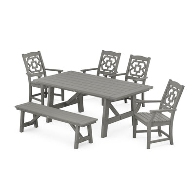 Chinoiserie 6-Piece Rustic Farmhouse Dining Set with Bench