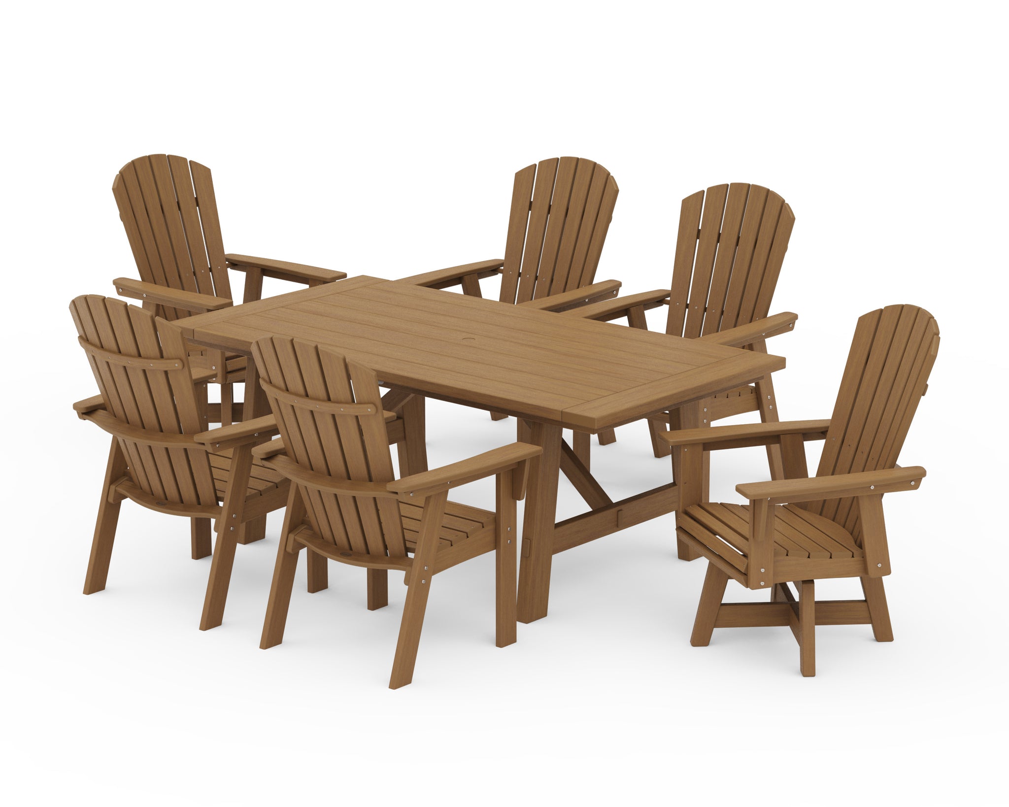 Nautical Curveback Adirondack Swivel Chair 7-Piece Rustic Farmhouse Dining Set