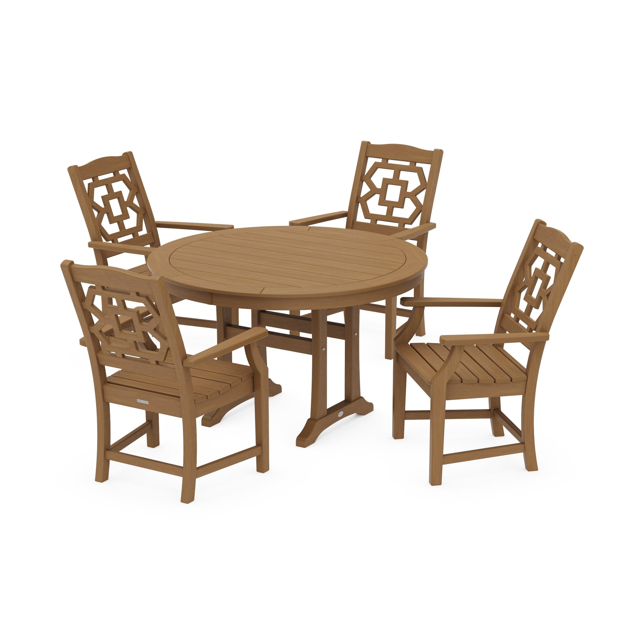 Chinoiserie 5-Piece Round Dining Set with Trestle Legs