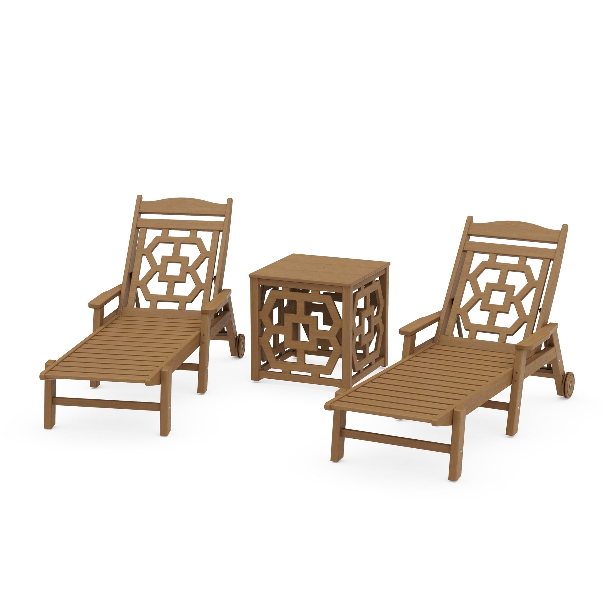 Chinoiserie 3-Piece Chaise Set with Umbrella Stand Accent Table